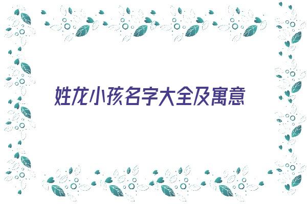  姓龙小孩名字大全及寓意《姓龙小孩名字大全及寓意女孩》 姓名详批