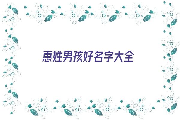 惠姓男孩好名字大全《惠姓男孩好名字大全四个字》