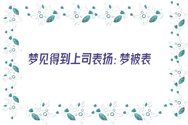 梦见得到上司表扬：梦被表扬，提职加薪《梦到得到上级领导表扬》