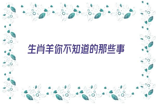 生肖羊你不知道的那些事《生肖羊你不知道的那些事情》