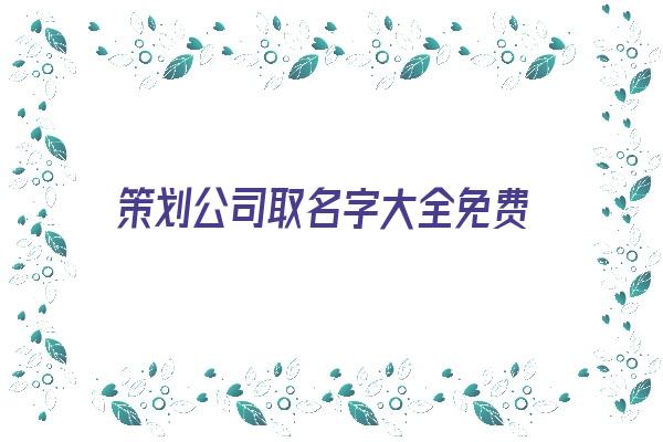 策划公司取名字大全免费《策划公司取名字大全免费取名》