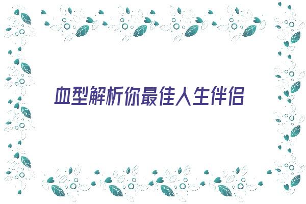 血型解析你最佳人生伴侣《血型最佳配对婚姻》